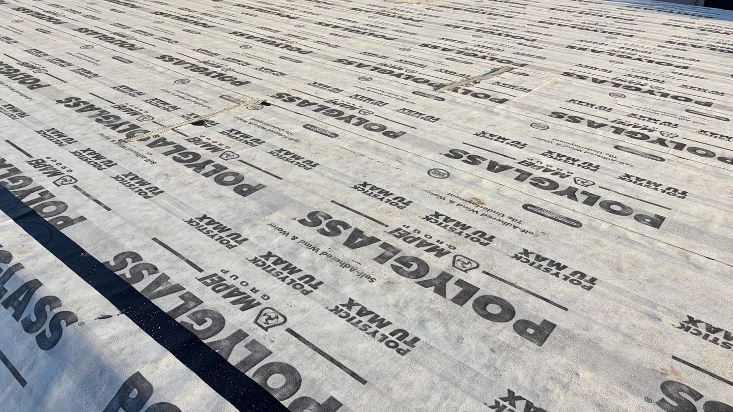 Polyglass Polystick TU MAX dry-in stage awaiting inspection on a Miramar tile reroof