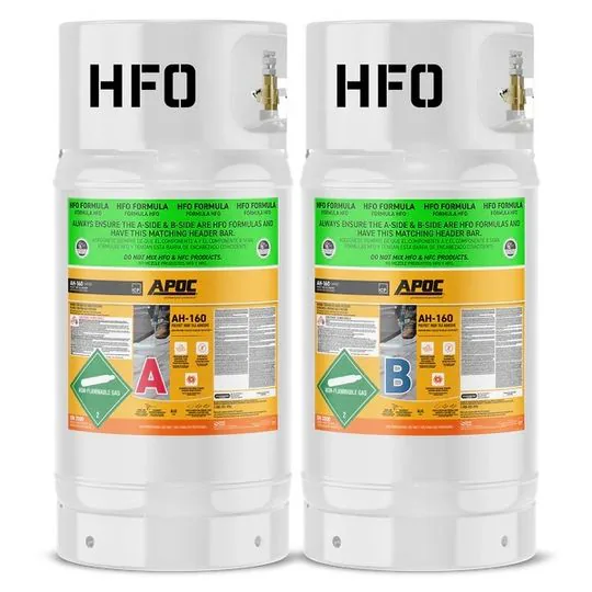 Manufacturer reference image of the two-part APOC Polyset AH-160 HFO roof tile adhesive kit.