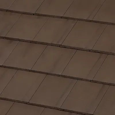 Official Westlake manufacturer image showing Saxony 900 Slate concrete roof tile in Brown Sugar - Black Antique from the Okeechobee plant.
