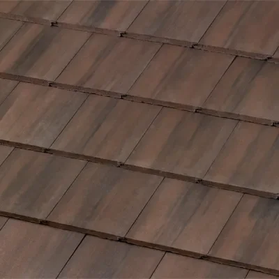 Official Westlake manufacturer image showing Saxony 900 Slate concrete roof tile in Chestnut Burnt (Lake Wales) from the Lake Wales plant.